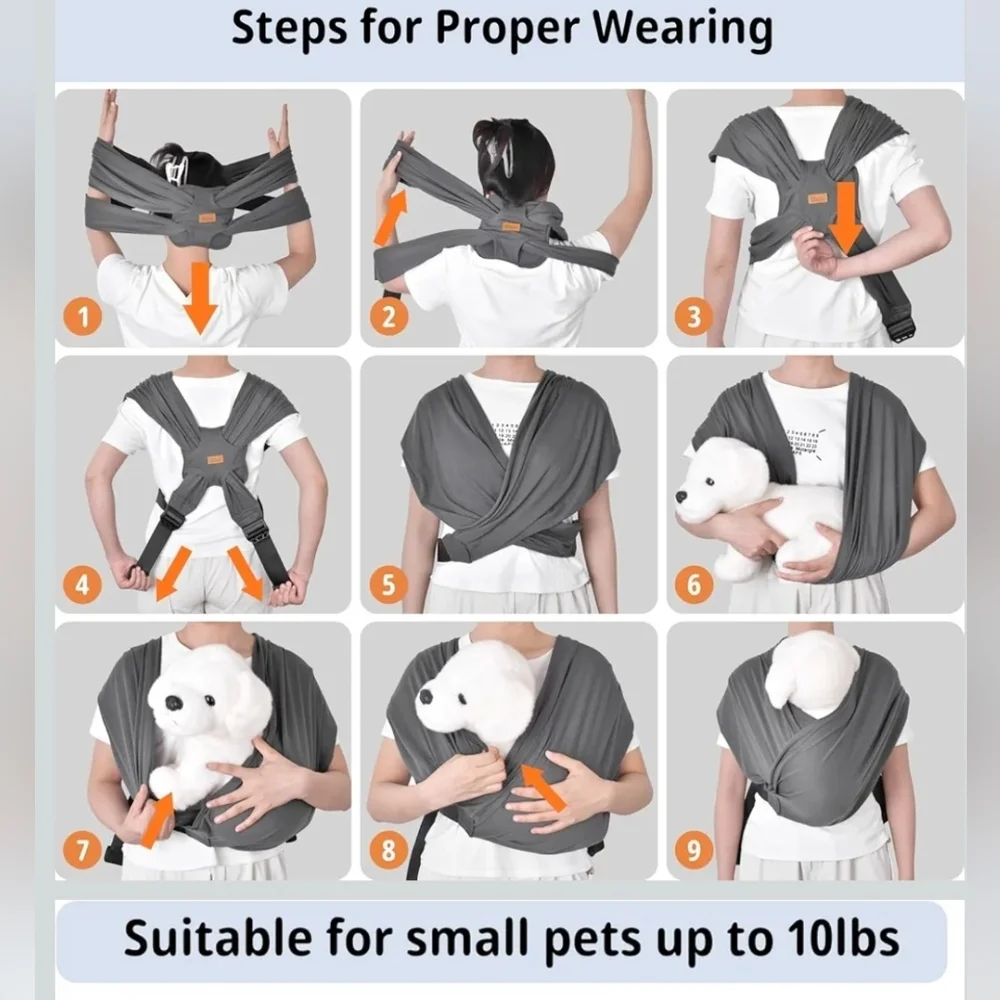 Gray Pet Sling Carrier for Small Dogs